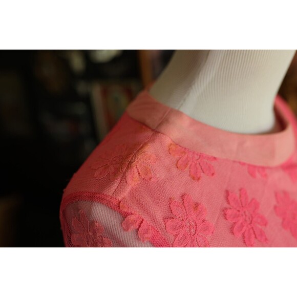 Vintage 60s Joseph Magnin Retro GoGo Flower Power Lace Pink Mod Dress - Picture 10 of 16